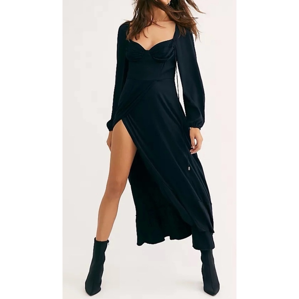 FREE PEOPLE This Is Love Black Midi Dress